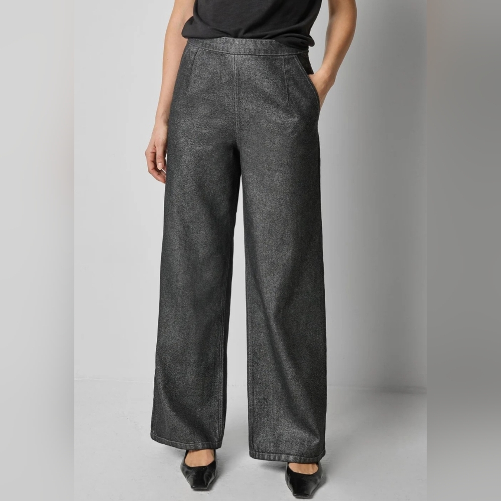 Lilla P Metallic Silver Wide-Leg Pants
